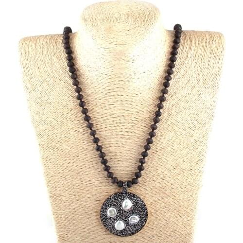 MOODPC Fashion Bohemian Tribal Jewelry 5x8 Crystal Glass Long Knotted Beads Circle Pendant Pearl Retro Necklaces