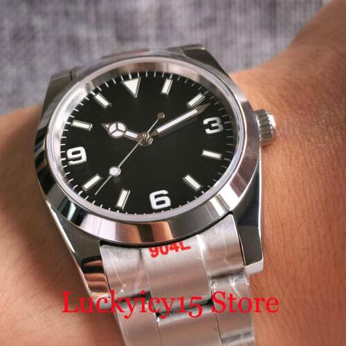 Business 36mm NH35A Mechanical Men Watch Sterile Dial Red Secodn Hand Polish Bezel Oyster Glide Lock Band