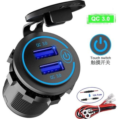 New 12-24V Touch Switch Car Motorcycle Boat USB Car Charger Dual QC3.0 Fast Charge Modified Car Charger For Car,Motorcycle,Bus
