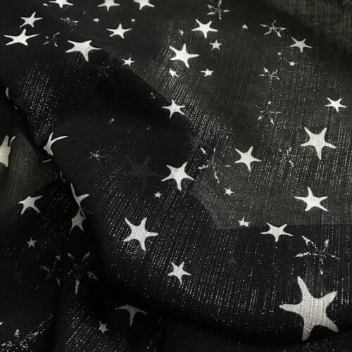 One meter Summer new thin and high quality Chiffon patchwork Pentagram print tissu Fashion dress shirt fabric