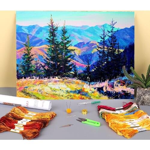 Landscape Autumn Pre-Printed 11CT Cross Stitch Full Kit Embroidery DMC Threads Sewing Hobby Needlework Handiwork Gift Decor