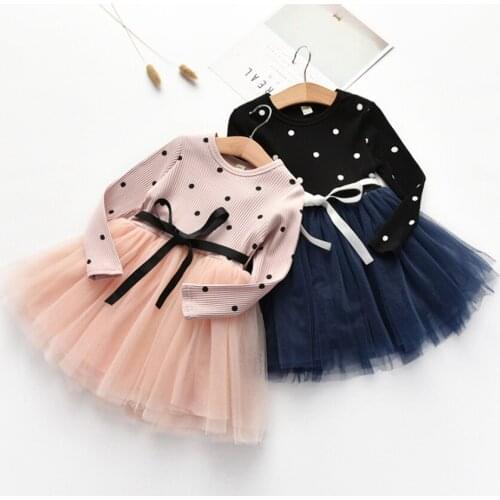 Girls Dress Autumn Kids Mesh Party Dresses Princess Baby Girl Dot Long Sleeve Dresses Fashion Children Clothing Birthday Gifts