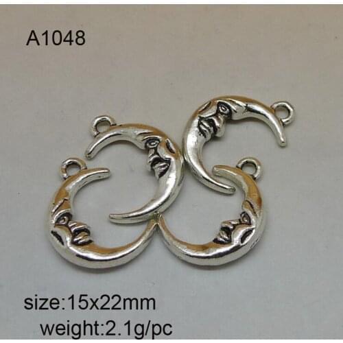 High Quality 25 Pieces/Lot 22*15mm Antique Silver Plated Moon Charms Pendant