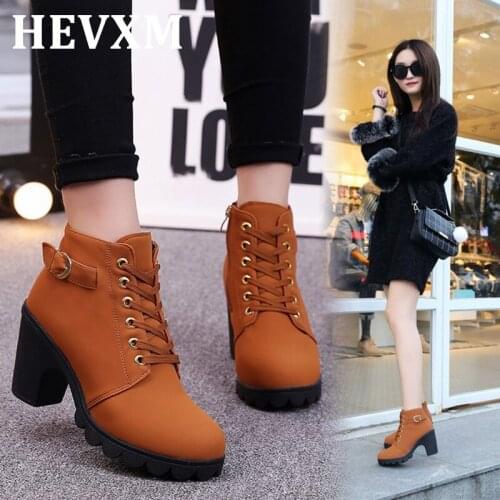 Plus Size 35-43 Winter Casual Women Pumps Warm Ankle Boots Waterproof High Heels Snow Martin Shoes Botas Patent Botas Muje
