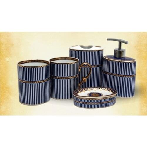 EU Luxurious Bathroom Quality Ivory Porcelain Five-piece Suit Toilet Wash Gargle Cup+Lotion Bottle+Soap Dish+Toothbrush Holder