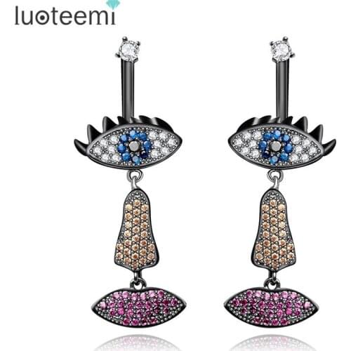 LUOTEEMI Europen Unique Fashion Ear Nose Mouth Coneted Charm CZ Micro Pave Chandelier Girls Earring Brincos Christmas Gift