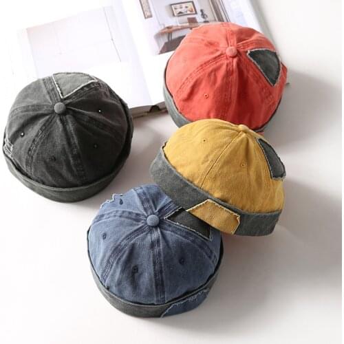 Washed Cotton Men Women Skullcap Hat Cap Casual Docker Sailor Mechanic Brimless Solid Color Gorro Pumpkin Navy Beanies
