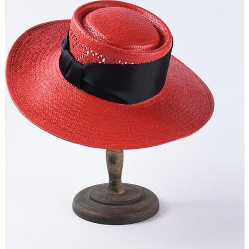 Unisex Wide Brim Summer Hats for Women Men in White Red Black Ribbon Kentucky Derby Hat Straw Panama Fedora Beach Sun Hat UPF50