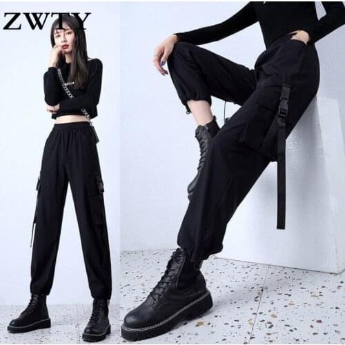 ZWTY Streetwear Black Pants Women Korean Style Elastic Waist Sweatpants Baggy Pants Summer Autumn Hip Hop Harajuku Trousers Wome