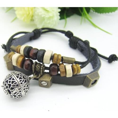 Vintage Antique Color Locket Openable Cage DIY Lava Bead Fashion Diffuser Charm Bracelet Fashion Leather Accessory
