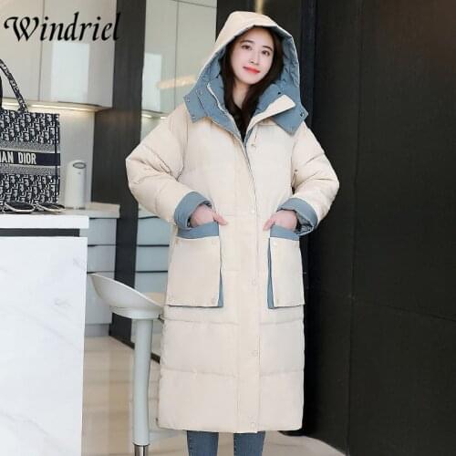Windriel Winter Coat Women With Big Pockets Long Warm Parkas Snow Wear Hooded Clothing Oversized Wadded Jackets XS-2XL