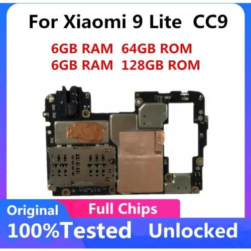 Factory Unlocked Motherboard for Xiaomi 9 Lite CC9 Original Logic Board Full Chips 6GB RAM 64GB 128GB ROM Android System Palte