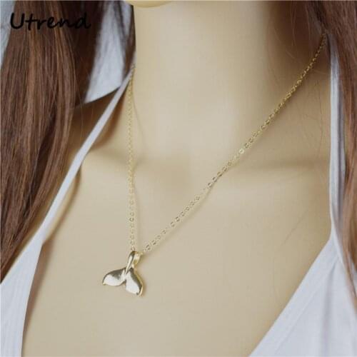 Utrend Fishtail Dolphin Tail Pendant Necklace For Women Fashion Jewelry Simple Charms Chain Necklace Bijoux Kolye Collares