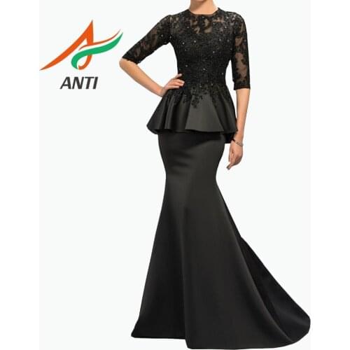 ANTI Elegant Black Half-Sleeve Mother Of The Bride Dress 2019 Mermaid Beading Sequined Crystal vestido de madrinha High Quality