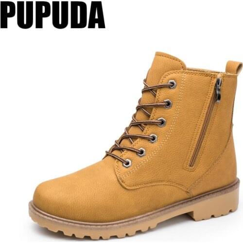 PUPUDA 2020 Winter Men Chelsea Boots High Quality Ankle Boot Lace up cowboy Boots for Men