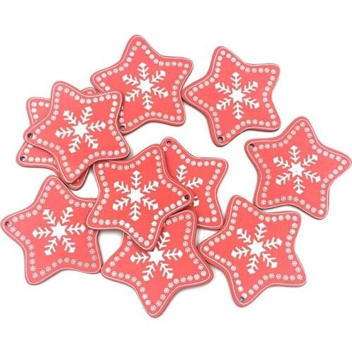 10PCS Red Star Christmas Ornament Unfinished Wood Wooden Slices Cutouts for Christmas Tree Hanging DIY Crafts Decor Decorations