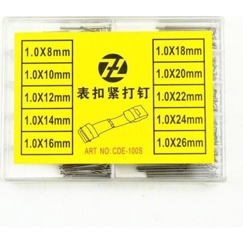 Free Shipping 100 Pcs 1.0mm Silver Stainless Steel Push Pull Style Spring Bar Pin Size from 8~26mm