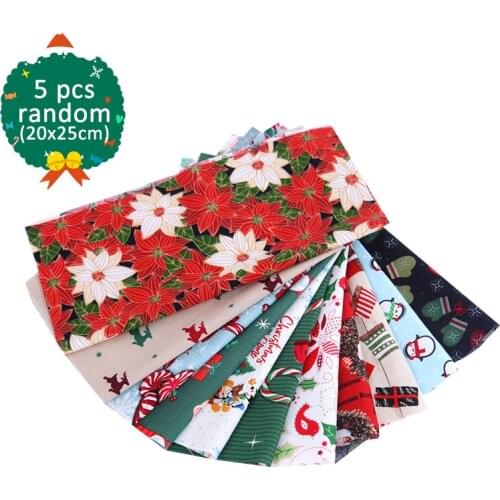 20*25CM 5 Pieces Christmas Cotton Fabric Printed Cloth Sewing Quilting Fabrics for Patchwork Needlework DIY Handmade Accessories