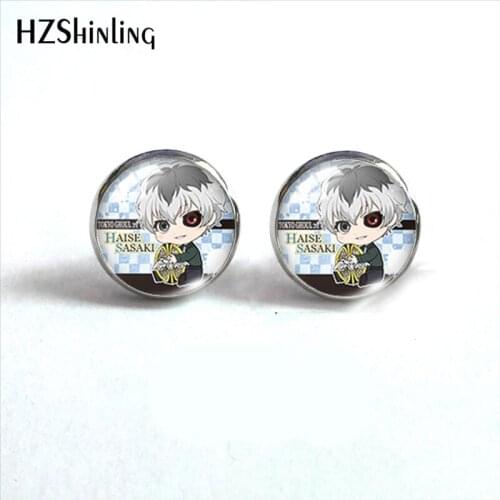 2021 New Tokyo Ghoul Stud Earring Anime Suzuya Sasaki Round Earrings Handmade Glass Dome Photo Printed Jewelry Gifts