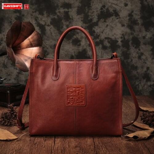 2021 New Simple Leather Women Handbag Business Briefcase Ladies Shoulder Messenger Bag Female Tote Bags Large Capacity Vintage