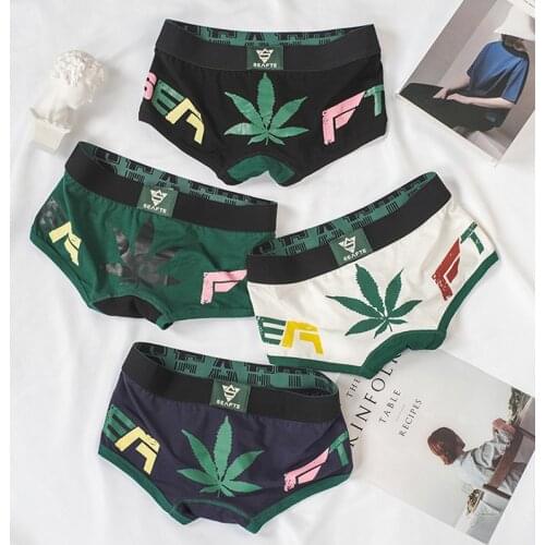 3pcs mens underwear cotton briefs plant printing fashion mens panties personality maple leaf breathable underpants male shorts