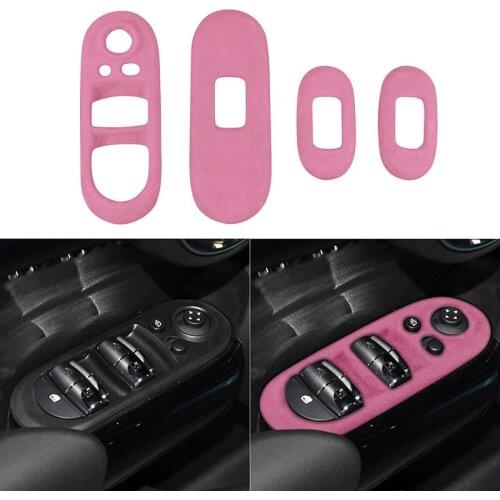 4PCS Suede Car Window Lifter Control Decorative Frame Panel Strip for BMW MINI Cooper F55 2015-2020 Car Styling Accessories