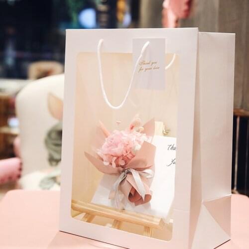 5pcs Christmas Decoration Flowers Packaging Gift Bags Party Favor Candy Clothing Packages Bag With Transparent Window