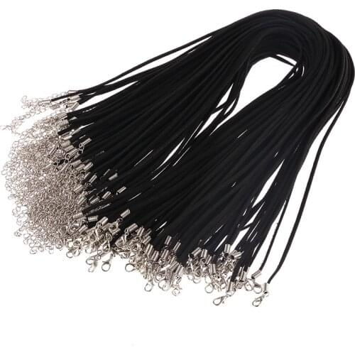 50pcs/lot black faux suede leather necklace cords with lobster clasp link chains fit jewelry accessories