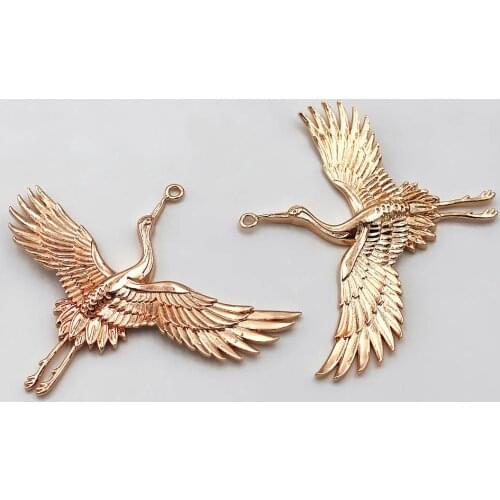 6pairs Brass Casted Cranes Birds Charms Pendant Decoration High Quality Silver Gold Color For DIY Jewelry Accessories Handcrafts
