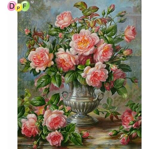 DPFdiamond painting cross stitch pink flower DIY full square diamond embroidery mosaic home decor gifts kits handwork floral