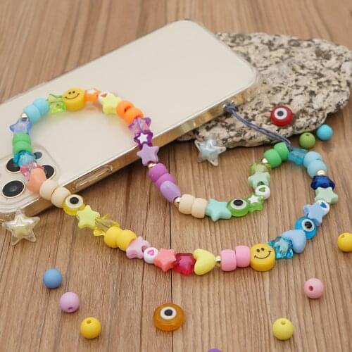 Go2Boho Phone Chain Lanyard Beads Strap Colorful Chains For Mobile Star Charm Smiley Accessories Telephone Jewelry 2021 Hot