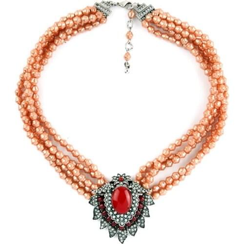 Bulk Price Beads Chain Necklace For Women Statement Pendants Egyptian Multi Layer Choker Retro Zinc Alloy