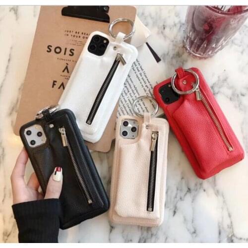 Luxury Zipper Pu Leather Wallet Case for Iphone11 11pro Max Xs Xr Pocket Ring Hard Pc Case for Iphone12 Pro Max 6s 7 8plus Cover