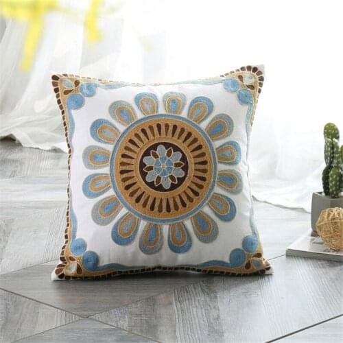 Floral Plant Embroidered Cushion Cover 45x45cm Home Decor Cotton Pillow Cover Decorative Cushions for Sofa Seat American Coussin