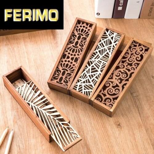 Portable Retro Box Hollow Wood Pencil Case Storage Box Students Cute Wooden Pencil Box Multi Stationery Desk Storage Accessories