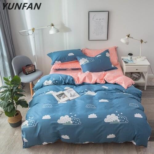 Home Textile blue white Cloud Cartoon Duvet Cover Pillowcase Flat Bed Sheet Boy Teen Girls Bedding Set King Queen bedclothes