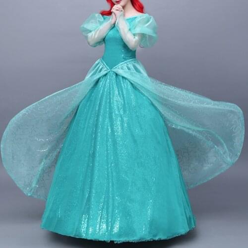 Cartoon Mermaid Cosplay Costume Princess Ariel Elegant Dress Fancy Halloween Carnival Party Gown For Adult Women