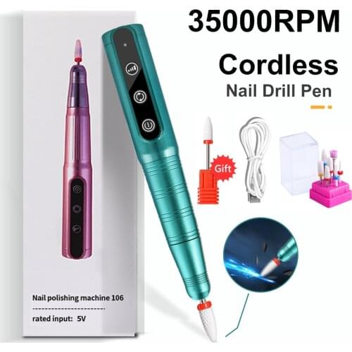 35000RPM Electric Nail Drill Manicure Machine for Nails Pedicure Cordless Portable Strong Electric Nail File for Gel Polish Home