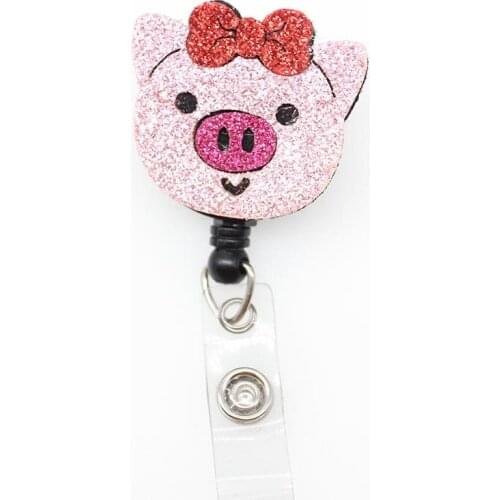 Felt cartoon pig Retractable id Work Nurse Name Badge Tag Clip Holder reel