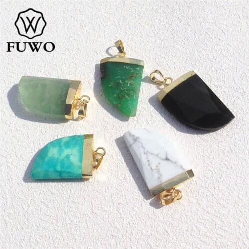 FUWO Natural Semi-precious Stone Faceted Pendant 24K Gold Electroplated Edge Horn Shape Ethnic Style Jewelry Wholesale PD099