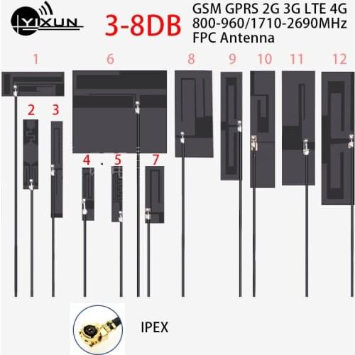 GSM GPRS 2G 3G LTE 4G internal FPC soft board antenna ipex u.fl interface RG1.13 20cm length cable 8dbi high gain 700-2700MHz