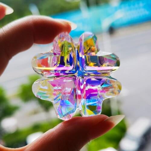 H&D 45mm AB Color Four-Leaf Clover Crystal Prism Lamp Chandelier Decor Cut Glass Pendant DIY SunCatcher Window Hanging Ornament