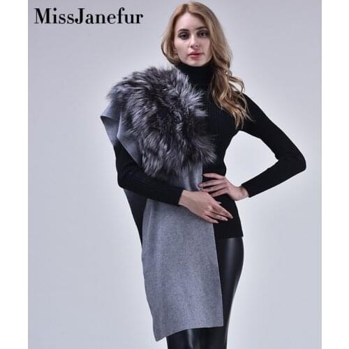 Cashmere Women Scarf Warm Shawl With Real Fox Fur Solid Color Warmer Neck Long Winter Scarf Lady Pashmina Pure Fur Wraps