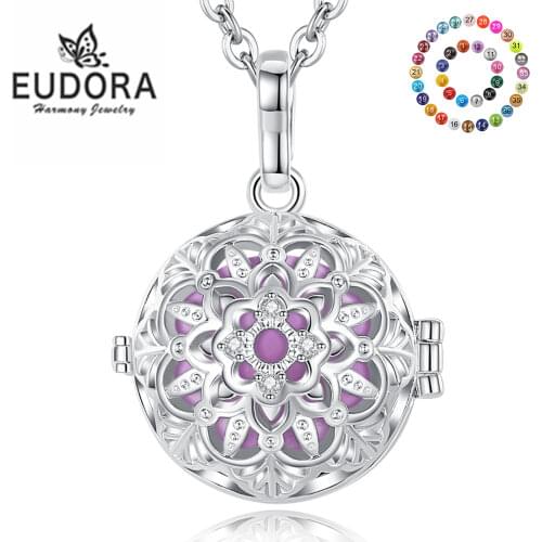 Eudora 18mm Fashion Lotus Cage Harmony Ball Chime Bell Pendant Angel Caller Bola Necklace for Baby Pregnancy Jewelry K451n18