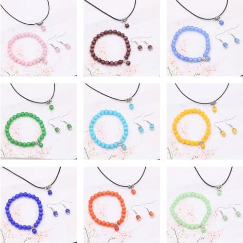 Natural stone Cat Eye Necklace Earring Bracelet Set quratz crystal Pendant Black Rope Necklace stone earrings for Women