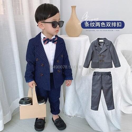 2020 Kids Wedding Jacket +Pants 2Pcs Suit Flower Boys Formal Tuxedo Dress Kids Host Dance Party Performance Costume