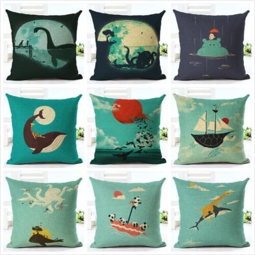 Creative Cartoon Whale Shark Sloth Cushion Cover Cotton Linen Pillow Case For Sofa Car Decorative Pillowcase Home Decor