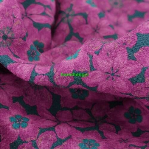 Flower pattern rose red original design printed sand washed linen garment fabric