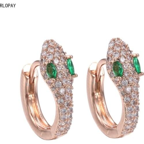Copper Earrings with Zircon 18K Gold Plated Snake Earrings French Studs Luxury Rhinestone Earrings Bridal Gifts