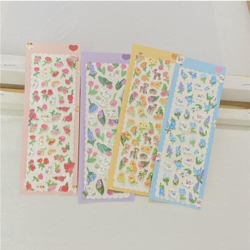 Cute Flower Animal Laser Sticker Flakes Hand Account DIY Album Decoration Scrapbooking Rose Stickers Kawaii Korean Stationery